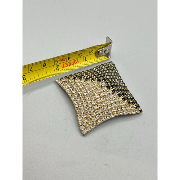Vintage Rhinestones Pin Brooch Black Clear Prong Set Pyramid Shaped Square Pin - Picture 7 of 7